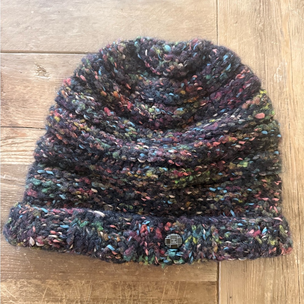 CHANEL Multicolor Tweed Knit Beanie